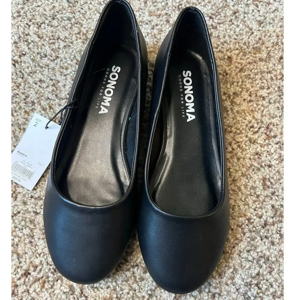 NWT Girls Sonoma Nariah Girls Dress Shoe, Size 2, Black, Glitter, Flats